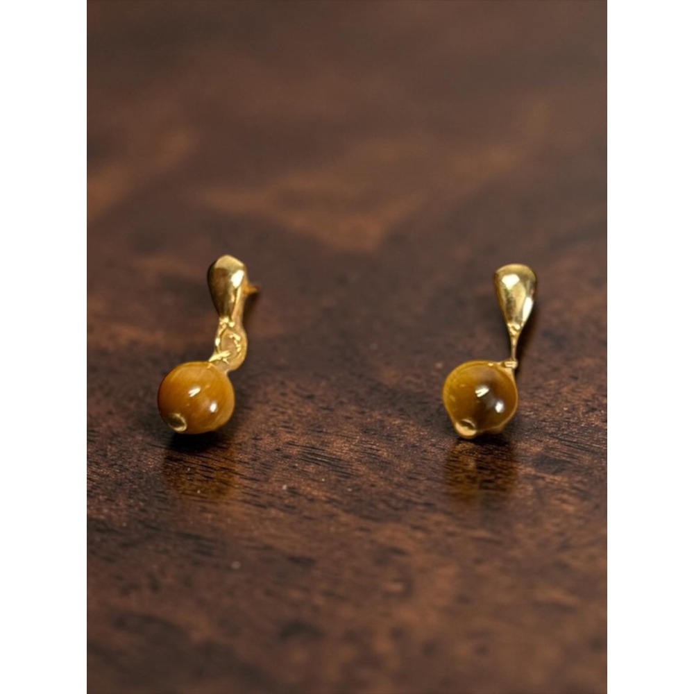 Tiger Eye Drop Earrings Brown NEW Gold Tone Dangle Pierced